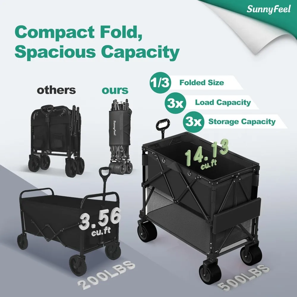عربة عربة قابلة للطي ذات طابقين سعة 500 رطل عجلات قابلة للطي مقود قابل للتعديل للتسوق في الحديقة الخارجية والتخييم