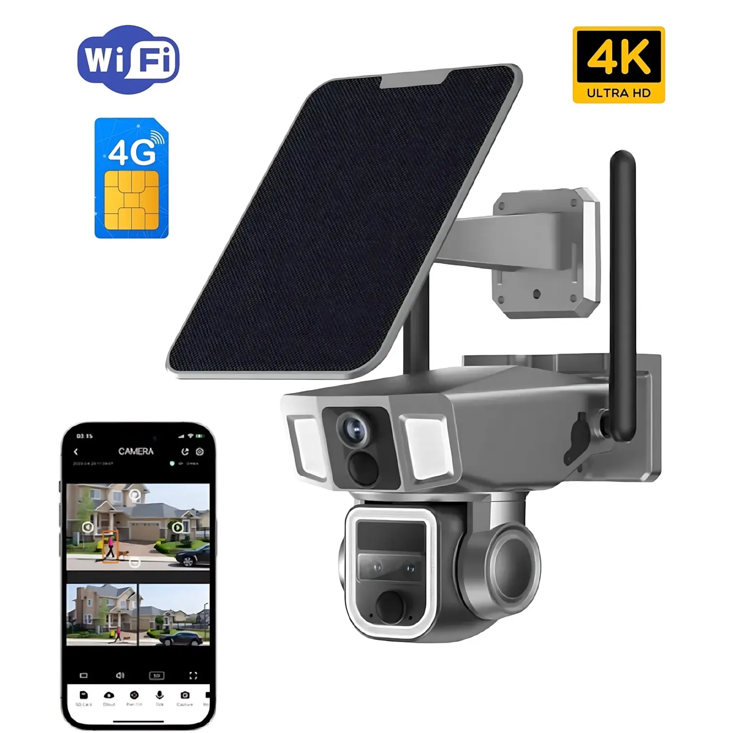 

July003 Dual Linkage Solar Power PTZ Network Camera 4MP 10X Zoom Wifi 4G H.265 Wi Fi Solar Camera 4 Screen Ls Vision Solar Camer