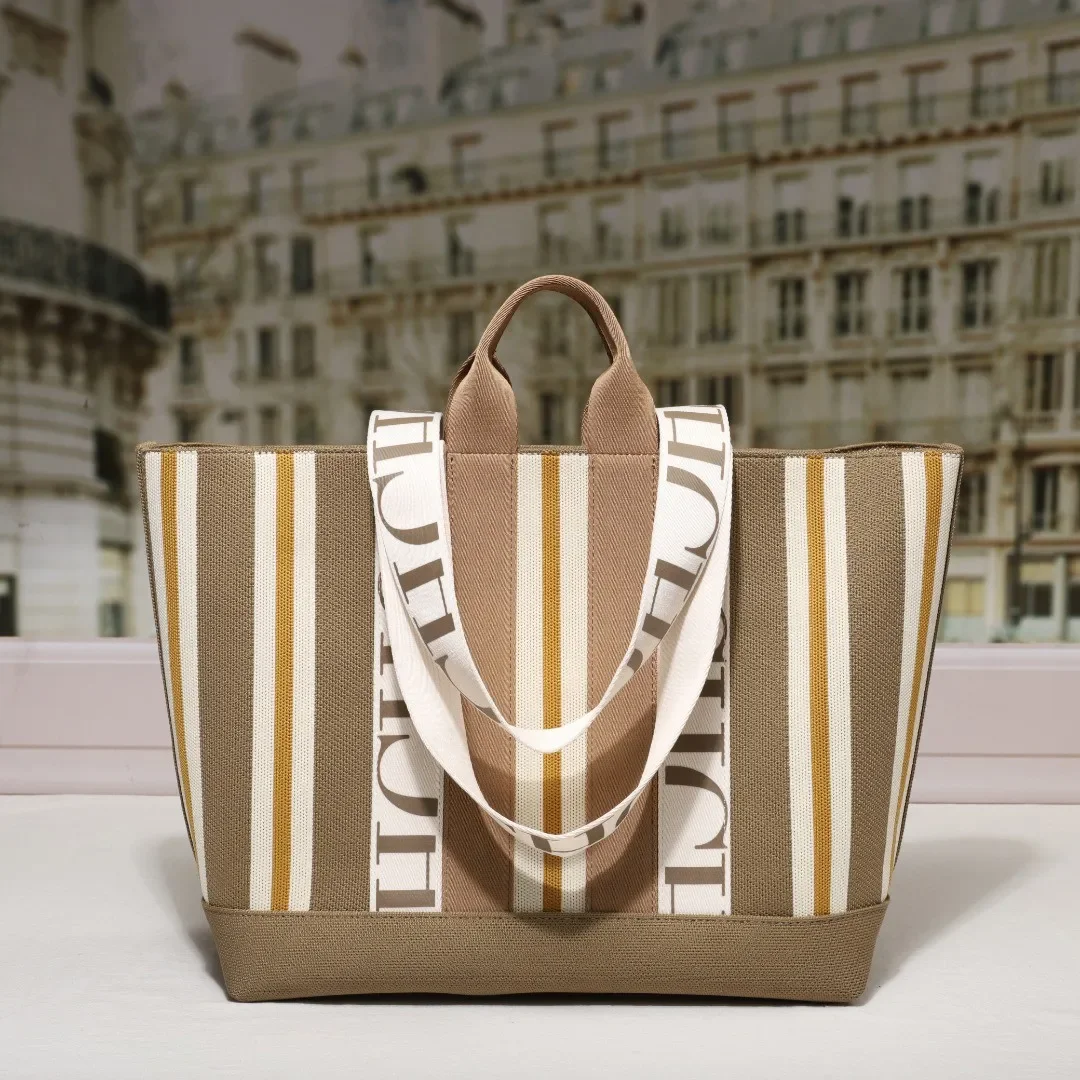 Sac fourre-tout pour femmes, Design à rayures simples, sac à bandoulière avec lettres imprimées, grande capacité, Style de banlieue classique pour dames