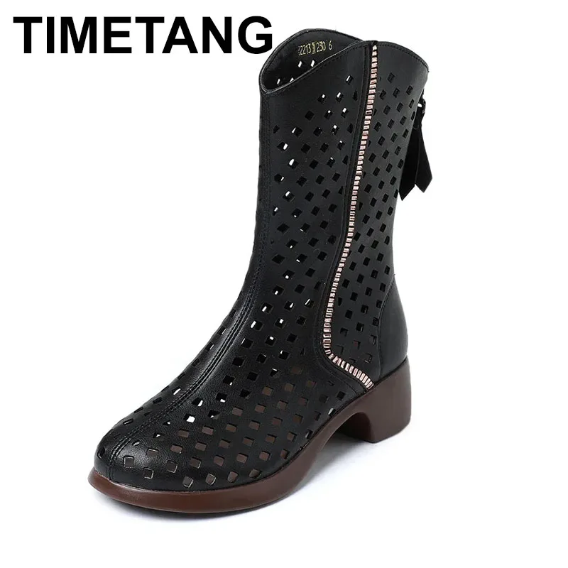 

Женские ботинки 2021, женские ботинки до середины икры из натуральной кожи на толстом каблуке, модная женская обувь с вырезами, летние ботинки