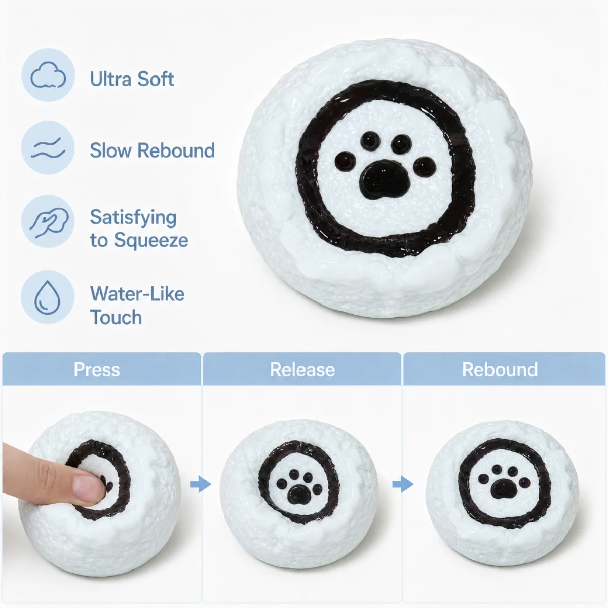 Food Grade Paw Print Round Bun Squishy Toy White Fluffy Textured Pastry With Cute Dog Paw Pattern Soft Slow Rebound Squeeze Toy