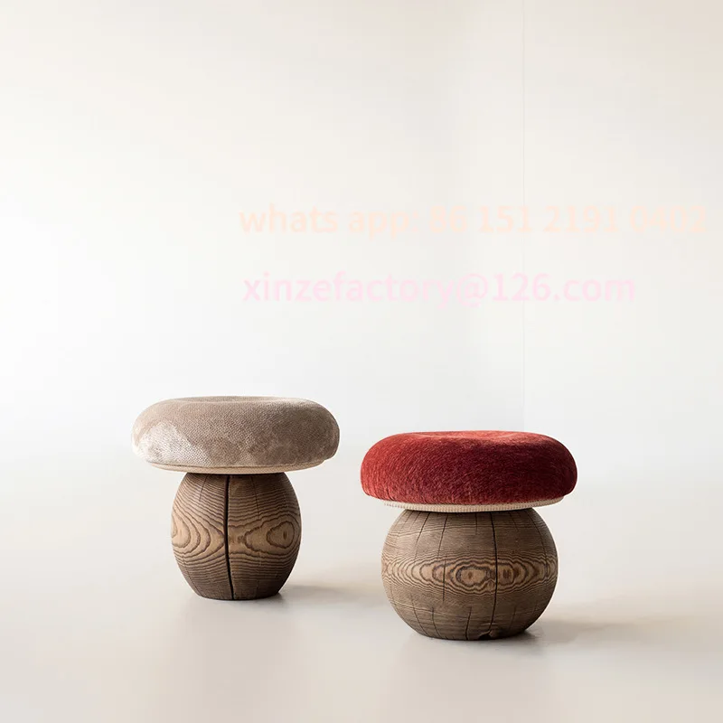 

Customizable mushroom round footstool handmade solid wood entrance bench simple style shoe bench can be used for de