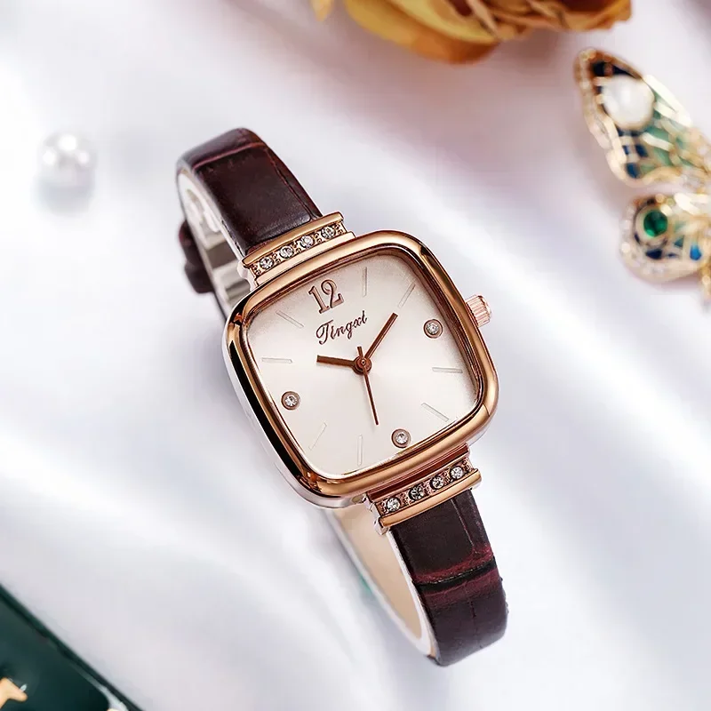 Small Square Watch Women Ins Niche Design Light Luxury Minimalist Temperament Summer Belt Square Sugar Watch Retro Temperament