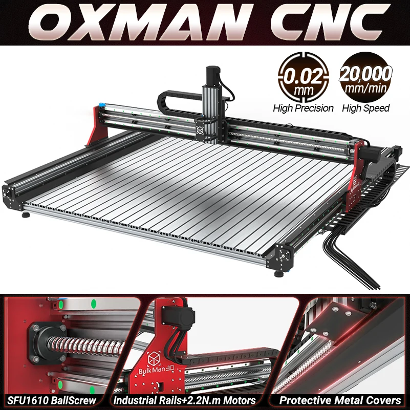 

BulkMan3D OXMAN Комплект фрезерного станка с ЧПУ SFU1610 Шариковый винт Двойные линейные направляющие 4-осевой промышленный гравер для резки металла, дерева, акрила