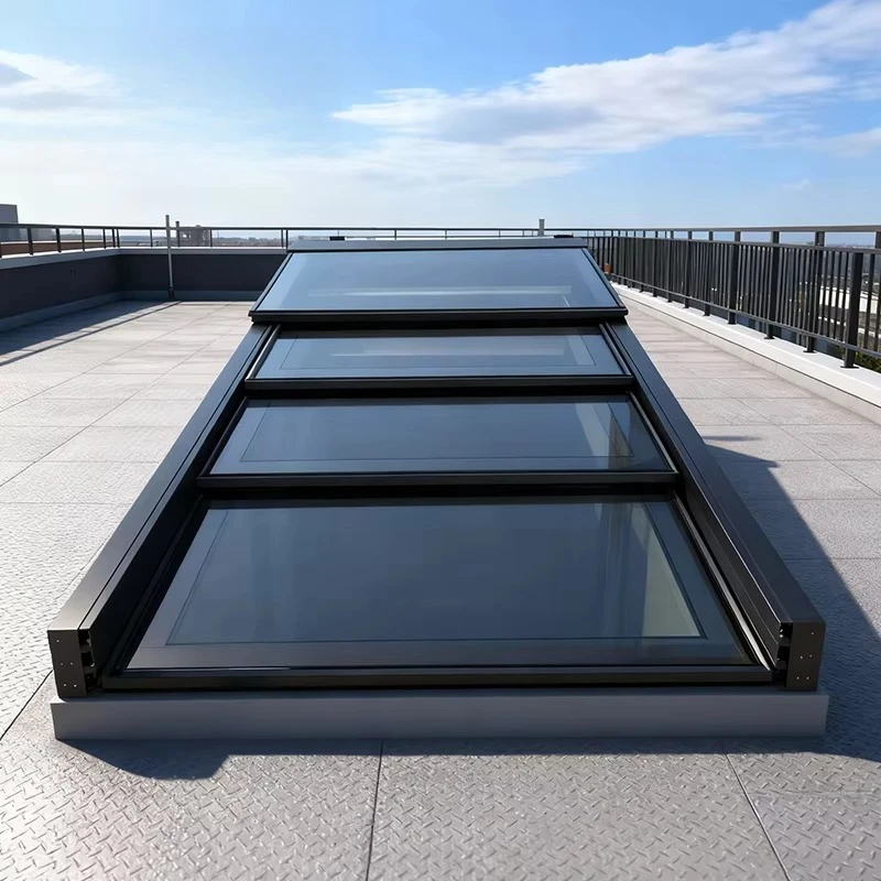 Aluminum frame tempered glass electric retractable sliding roof sunroof waterproof swinging open