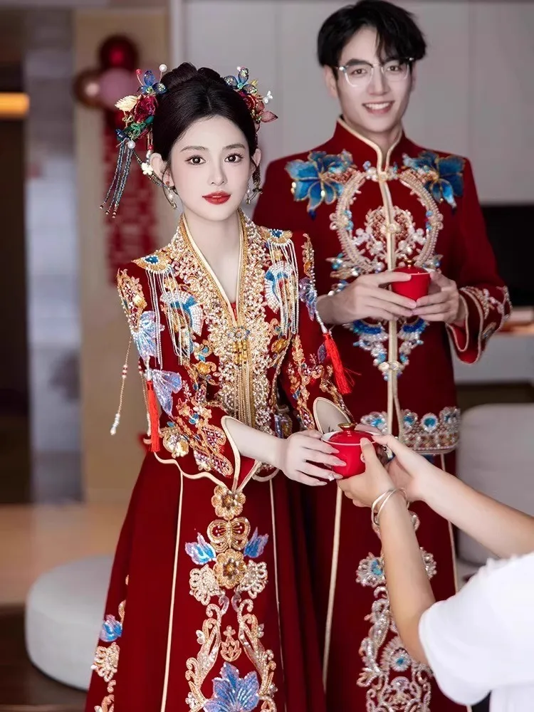 The new velvet wedding dress heavy industry leads way in large-sized formal wear