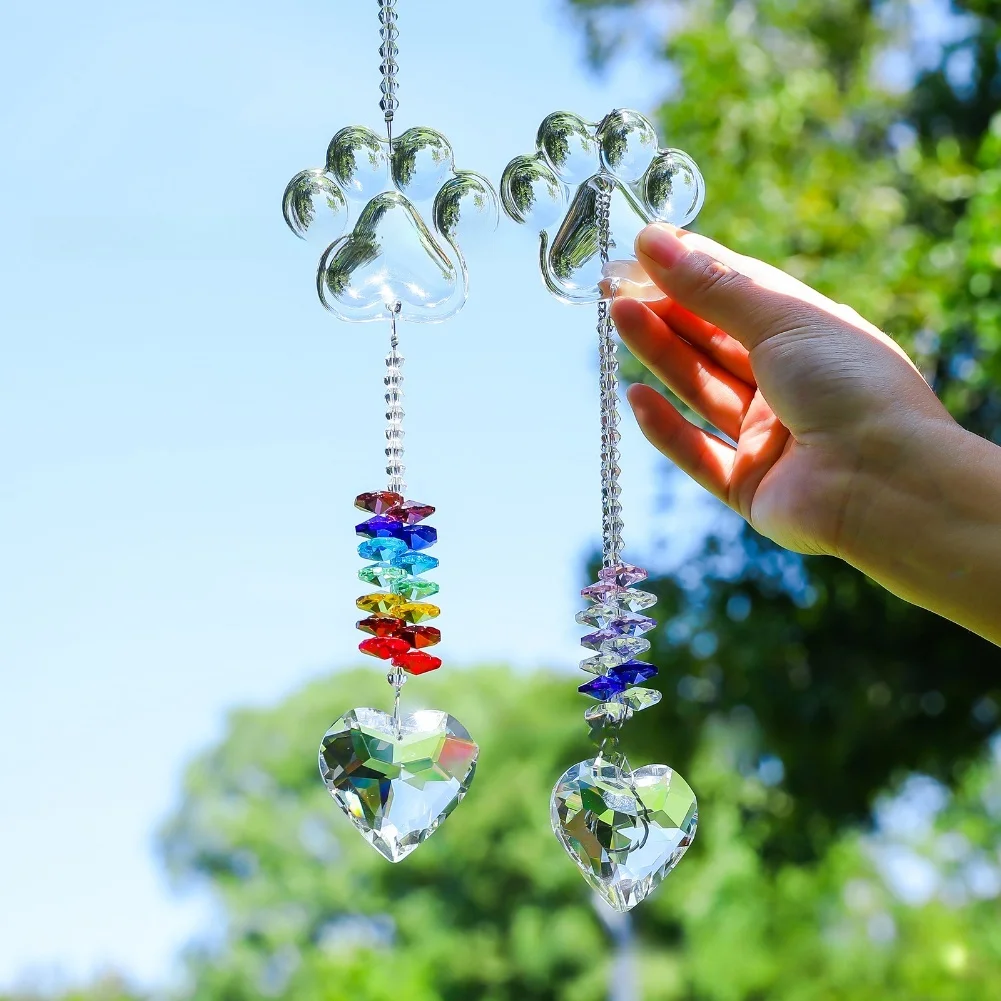 

Pet Keepsake Ornament Glass Sun Catcher Paw Print Design Included Hanging Loop Memorial Keepsake Easy To Display