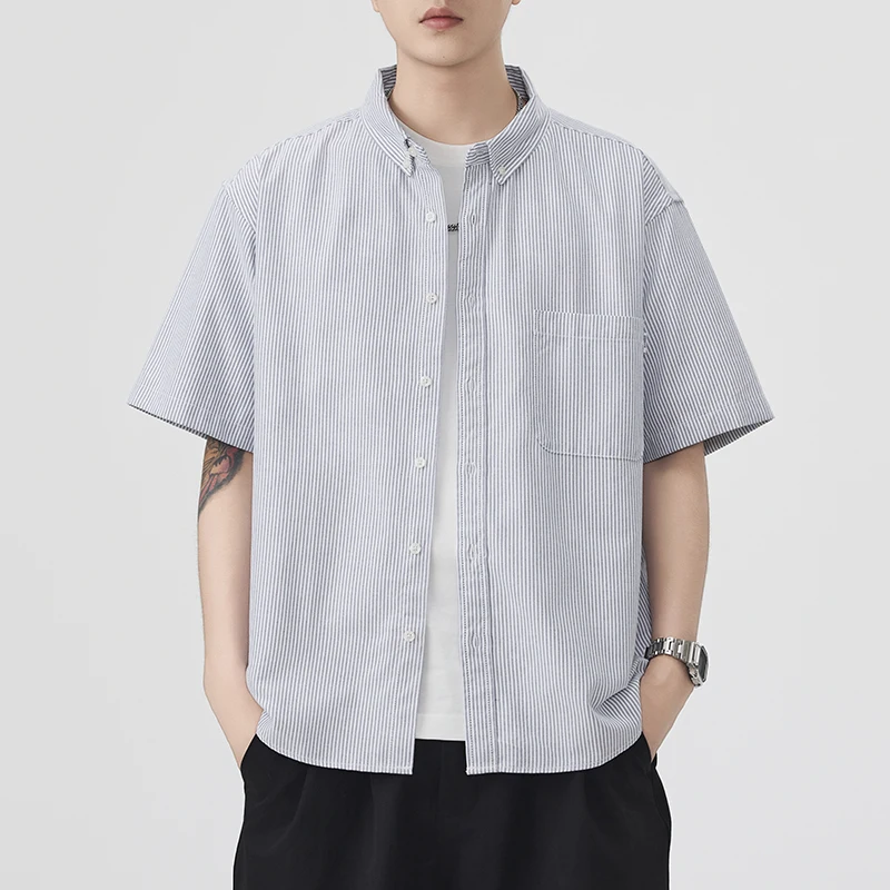 

Vertical Stripes Japanese Vintage Men's Shirt | Summer Lightweight Short/Mid Sleeve | American Street Style Loose Fit