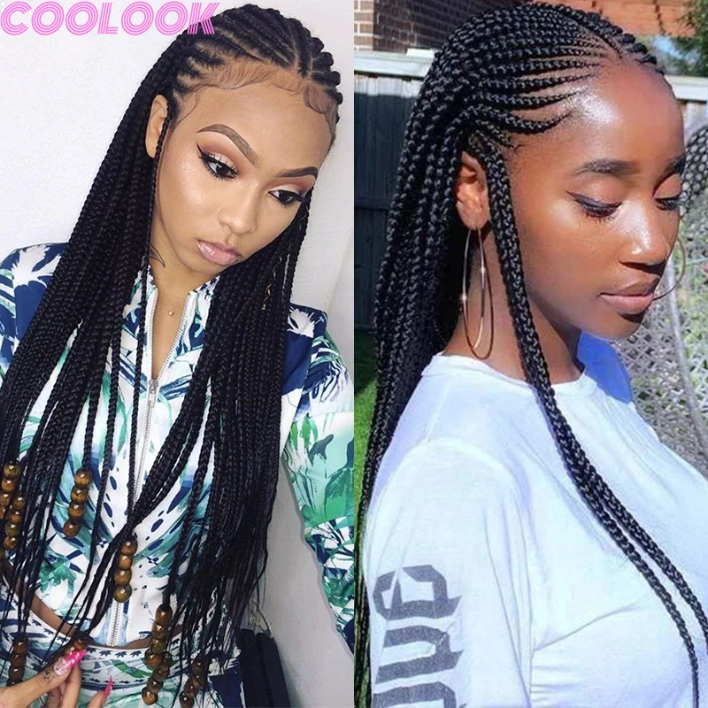 32 Inch Synthetic Braids Full Lace Frontal Wig Ombre Long Cornrow Box Braid Lace Front Wigs for Women Knotless Braided Lace Wigs