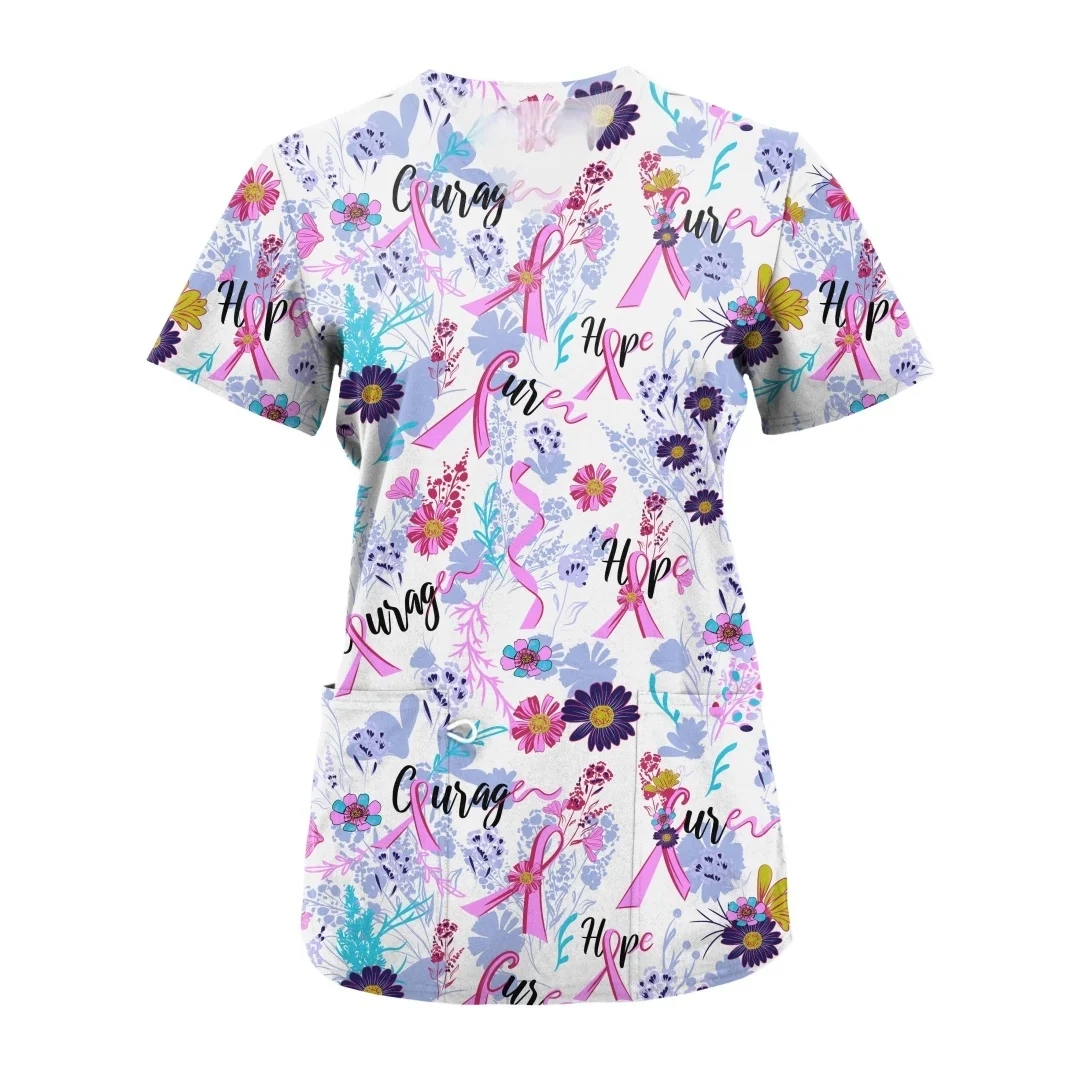 

Женская медицинская форма с мультяшным узором и принтом, топ для кормления зубов, модный топ с v-образным вырезом и коротким рукавом, ветеринарная спа-центрическая униформа, женский топ