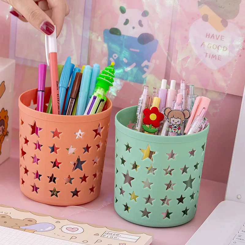 Creative Hollow Stars Pen Pencil Pot Holder Brush Storage Container Desk Organizer Plastic Stationery Pen Holder Office Supplies