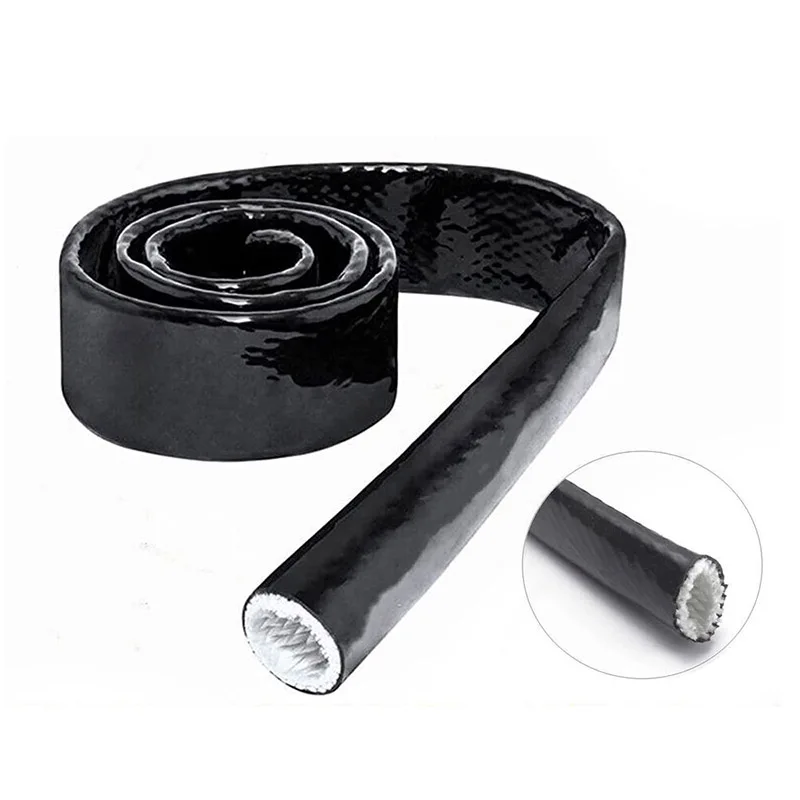 Tubo De Fibra De Vidro Resistente A Alta Temperatura, Resina De Silicone Revestida, Manga Trançada À Prova De Fogo, Carcaça Retardante, Preto, 1m, 4-100mm