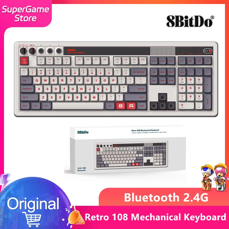 New 8Bitdo Retro 108 Mechanical Keyboard Bluetooth 2.4G USB-C Game Accessories,Dual Programmable Buttons For Windows Android