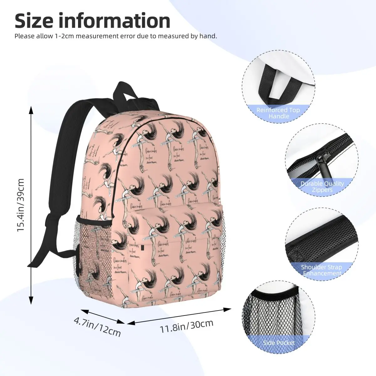 Ballet Dance Makes Me Free Ballerina Dancer Backpack Daypack Boys Girls BookBag Shoulder Bags for Men Women Children School Bag