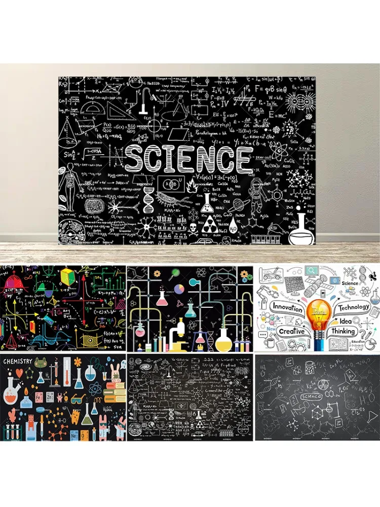 Dewprint Science Tło Dekoracyjne Baner Chemia Matematyka Fizyka STEM Powrót do Szkoły Impreza Wydarzenie Studio Dekoracja Tło Gobelin — zdjęcie produktu 6
