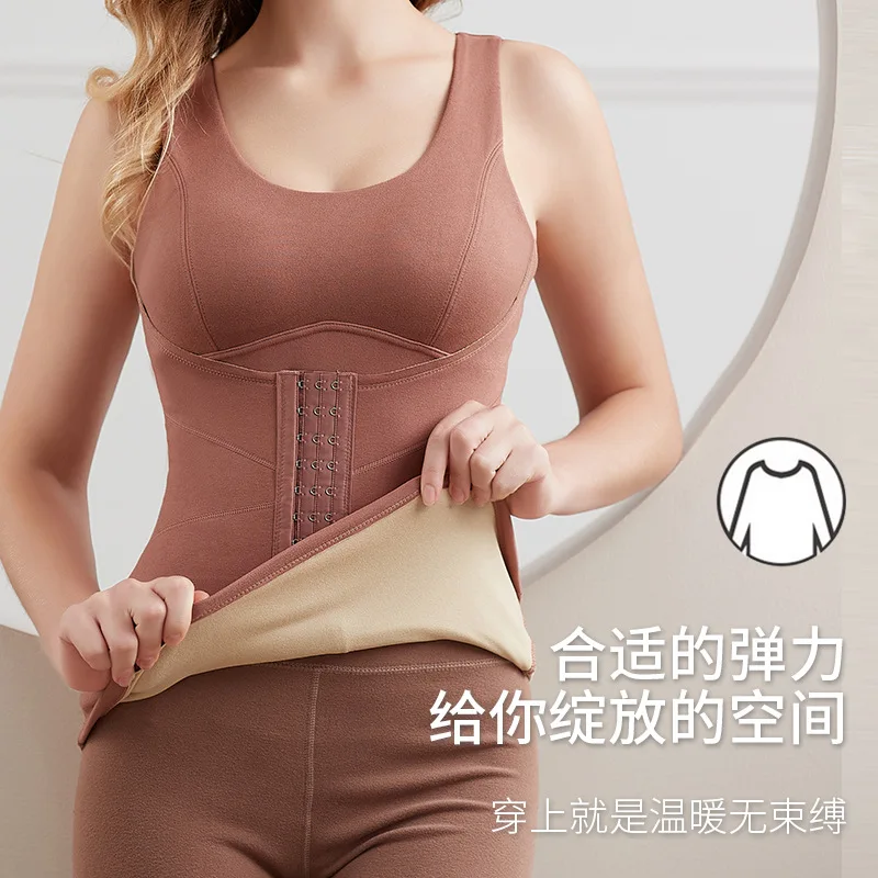 Women Corset Top Thermal Underwear Body Shaper With Bra New Waist Trainer Shapewear Fleece Reducing Girdles Tummy Slimming Belt