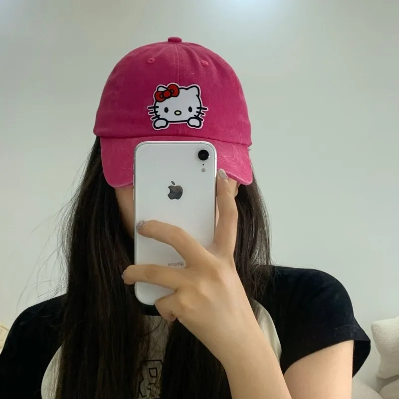 Hello Kitty-Casquette de baseball brodée vintage pour femme, chapeau d'extérieur pour femme, protection solaire, grand bord, langue de canard, Y2k, été