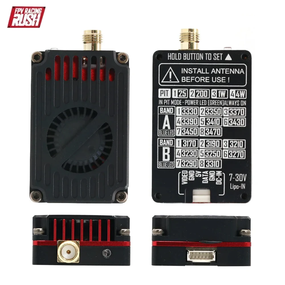 وحدة إرسال RUSHFPV 3.3G 4W VTX ومجموعة استقبال نقل الفيديو 3.3G لطائرات بدون طيار ذات أجنحة ثابتة طويلة المدى RC FPV