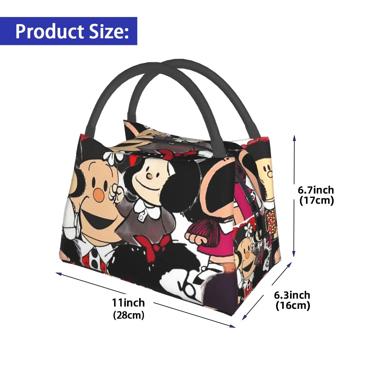 Mafalda Insulated Lunch Bag for Women Children Portable Food Boxes Thermal Lunch Box Tote