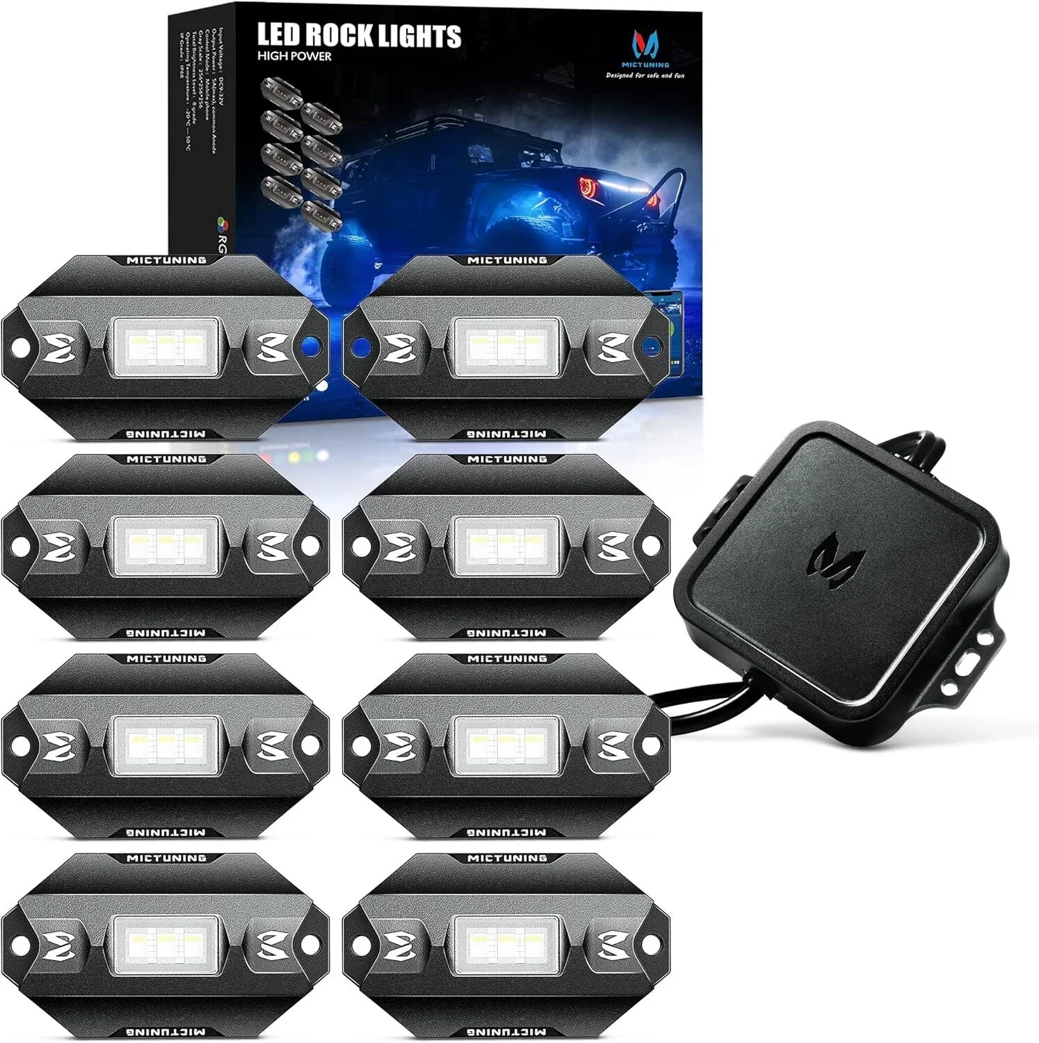 

MICTUNING 4/8Pods RGBW LED Rock Lights with Wireless App Control Music Multi-Color Off-Road Lighting Bluetooth for Boats Trucks