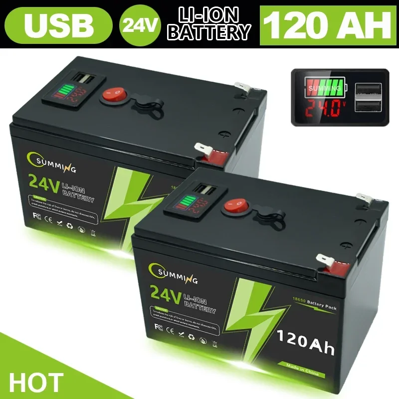 

24V 120Ah Lithium Rechargeable LiFeP04 Battery Deep Cycle for Solar Power,UPS,Scooters,Power Wheels,Fish Finder,Built-in BMS