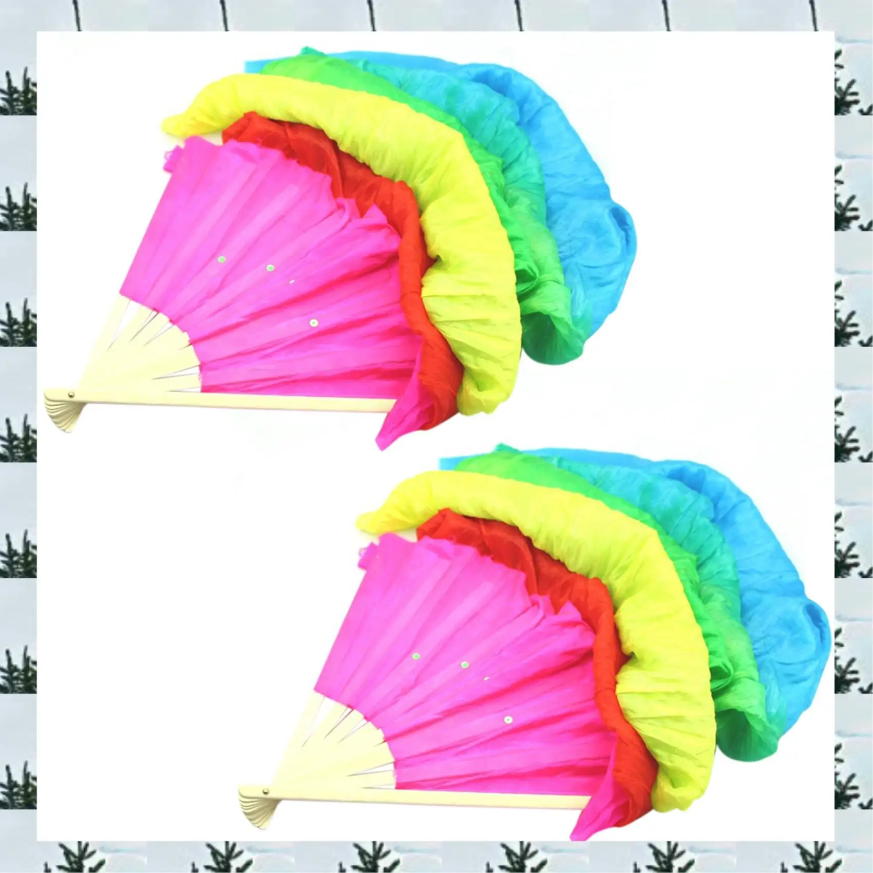 ABLG 2X Hand Made Colorful Belly Dance Dancing Silk Bamboo Long Fans Veils For Folk Dance 1.8M