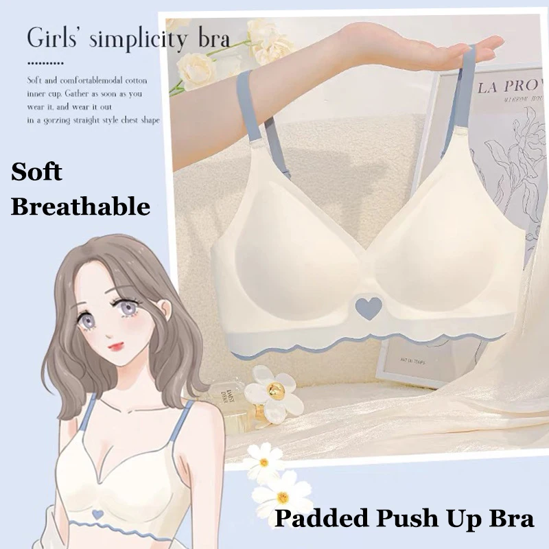2pcs Women Seamless Push Up Bras Sexy Backless Underwear Deep V Neck Brassiere Removable Padded Bralette Wireless Soft Lingerie