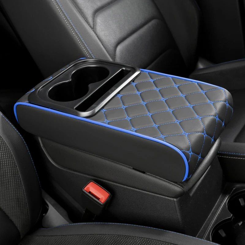PU-Leder Auto-Mittelkonsolen-Aufbewahrungspolster mit Getränkehalter, Telefonkartenfach, Doppelte Taschen oder Ohne Aufbewahrungsfach – Detail 14