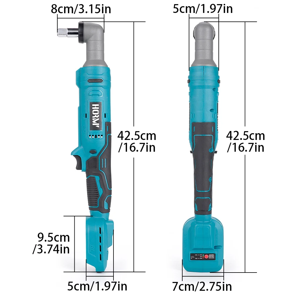 18V 1/2inch Brushless Electric Ratchet Wrench Cordless Work Power Tool 168N. mScrew Removal Repair Right Angle Wrench