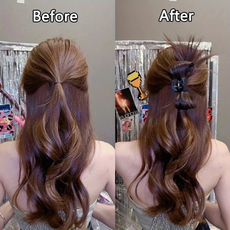 

Синтетическая женская заколка-краб для волос с эффектом перьев и пуха, для создания прически «ленивый хвост» или высокого хвоста, аксессуар для волос