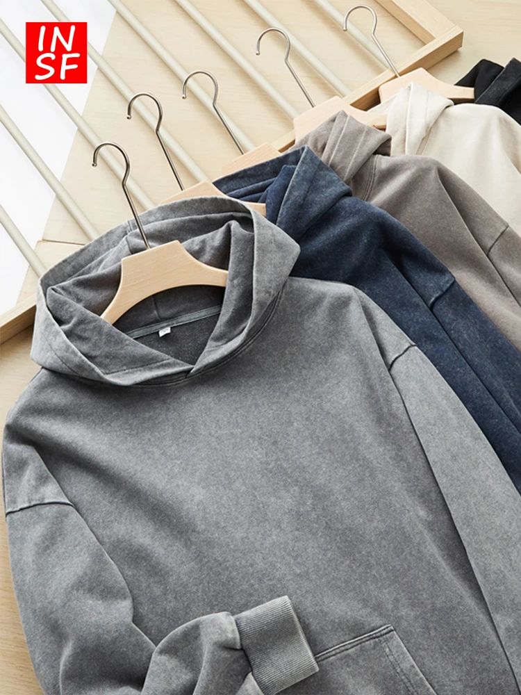 

Винтажная мужская толстовка Waed из чистого хлопка, базовая модель, весна-осень, повседневная, с капюшоном, модный молодежный топ