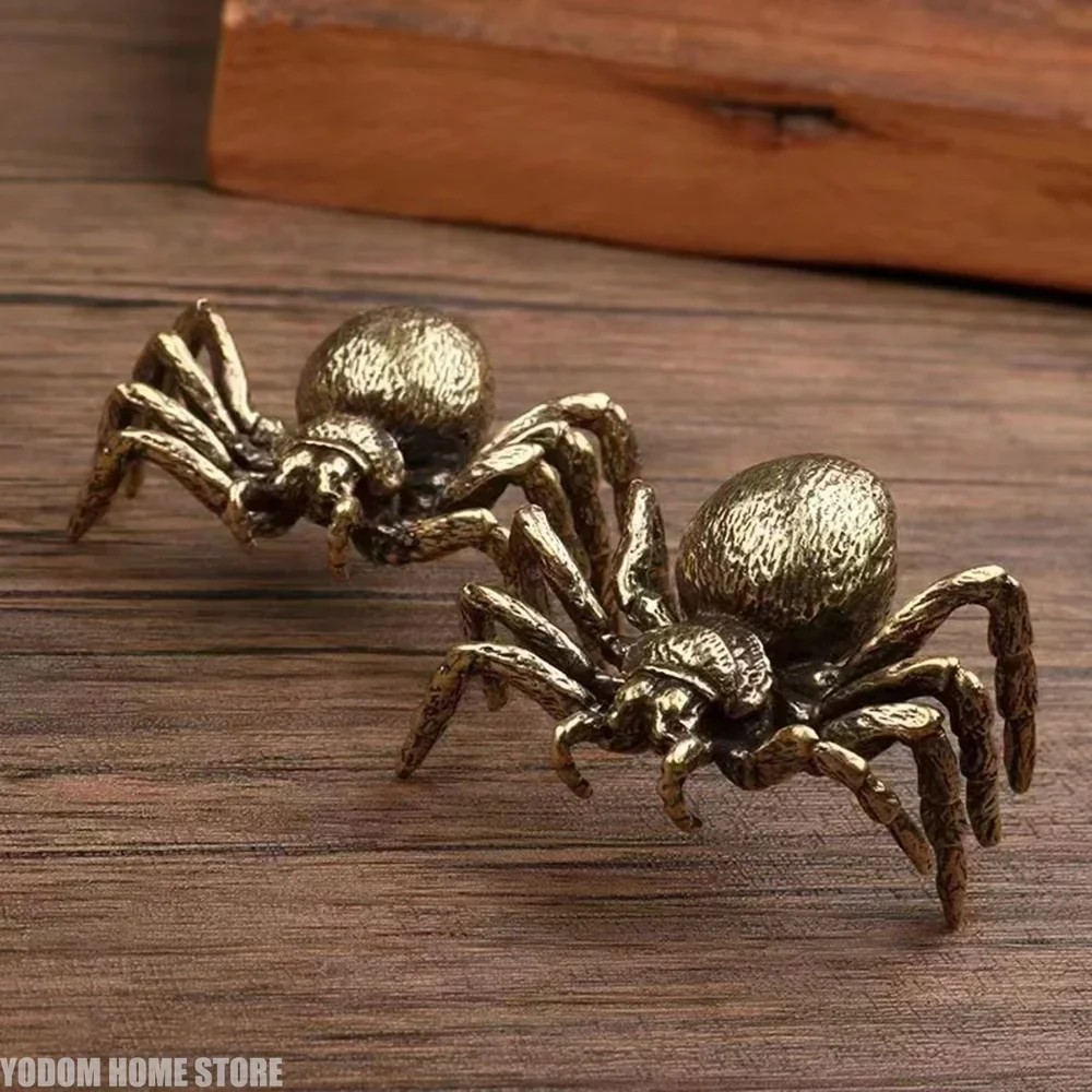 Vintage Brass Tarantula Spider Figurine Solid Copper Miniature Desktop Ornament Craft
