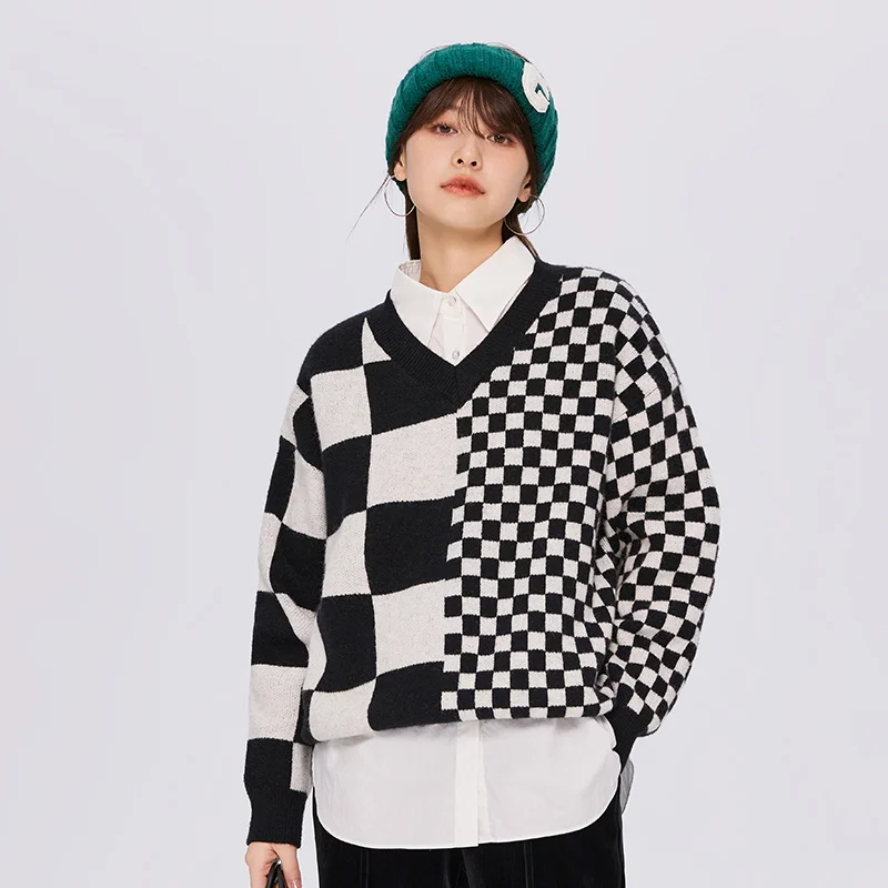 Semir maglione donna Design scacchiera popolare 2023 inverno nuovo maglione allentato con scollo a v moda