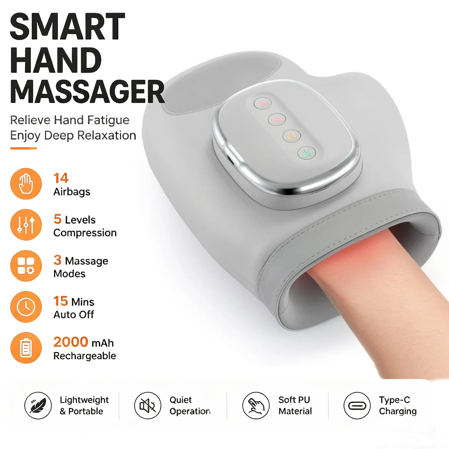 Masseur de mains avec compression par airbag, machine de massage sans fil pour les doigts, le poignet et la paume, gant de massage pour les soins des mains, cadeau pour hommes et femmes