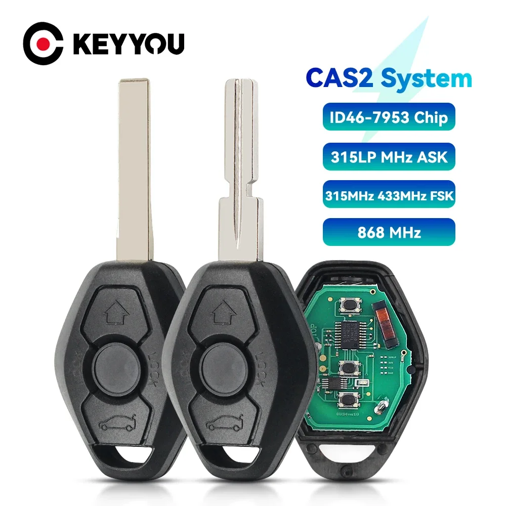 

KEYYOU CAS 2 Remote Car Key For BMW 1 E87 3 E46 5 E60 E61 6 E63 E64 Series X5 E70 Key Fob 315LP/315/433/868MHZ ID46 Chip CAS2