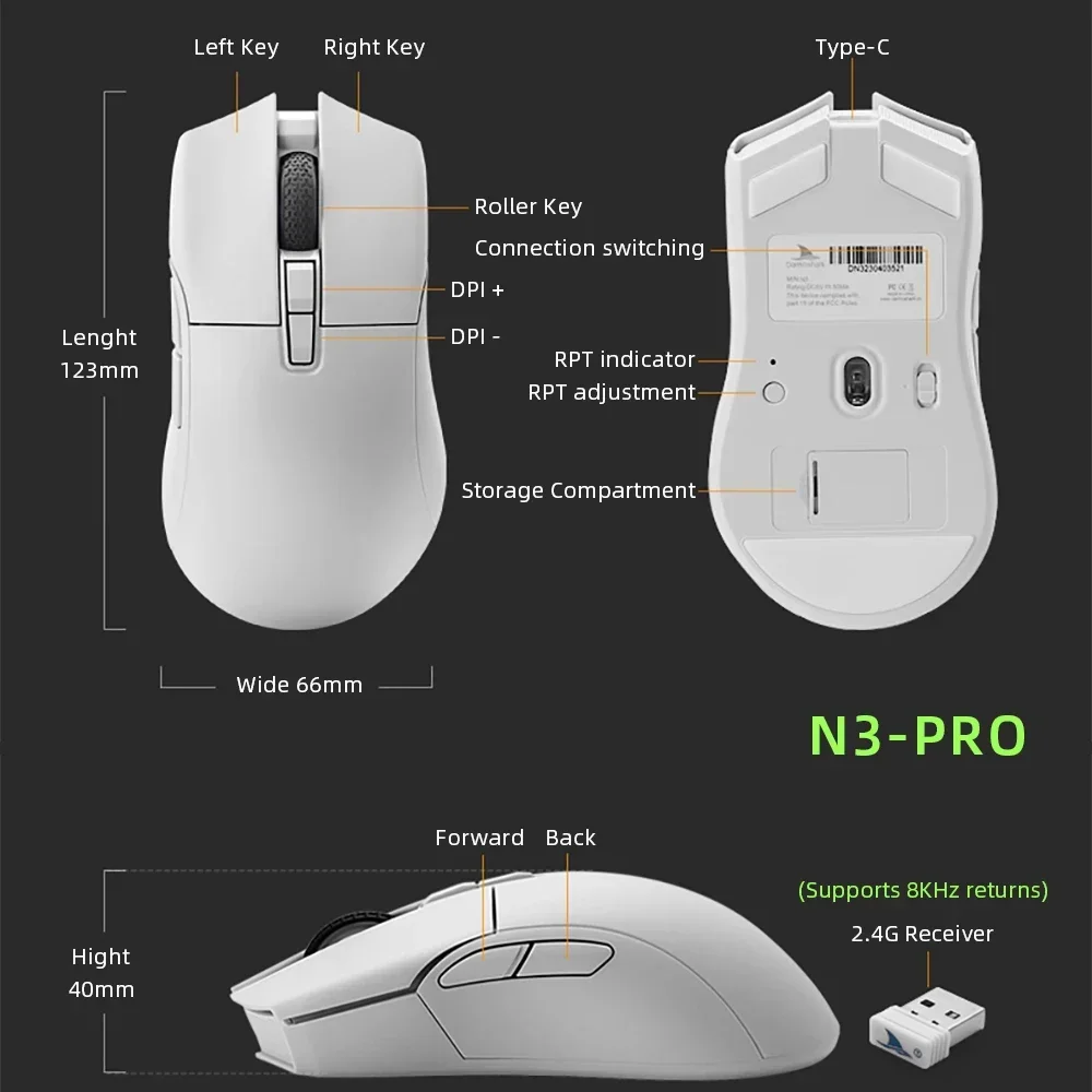 Imagem -03 - Motovelocidade-darmoshark n3 Pro 8k Mouse sem Fio para Jogos Bluetooth 26000dpi Óptico Pam3395 para Laptop e pc