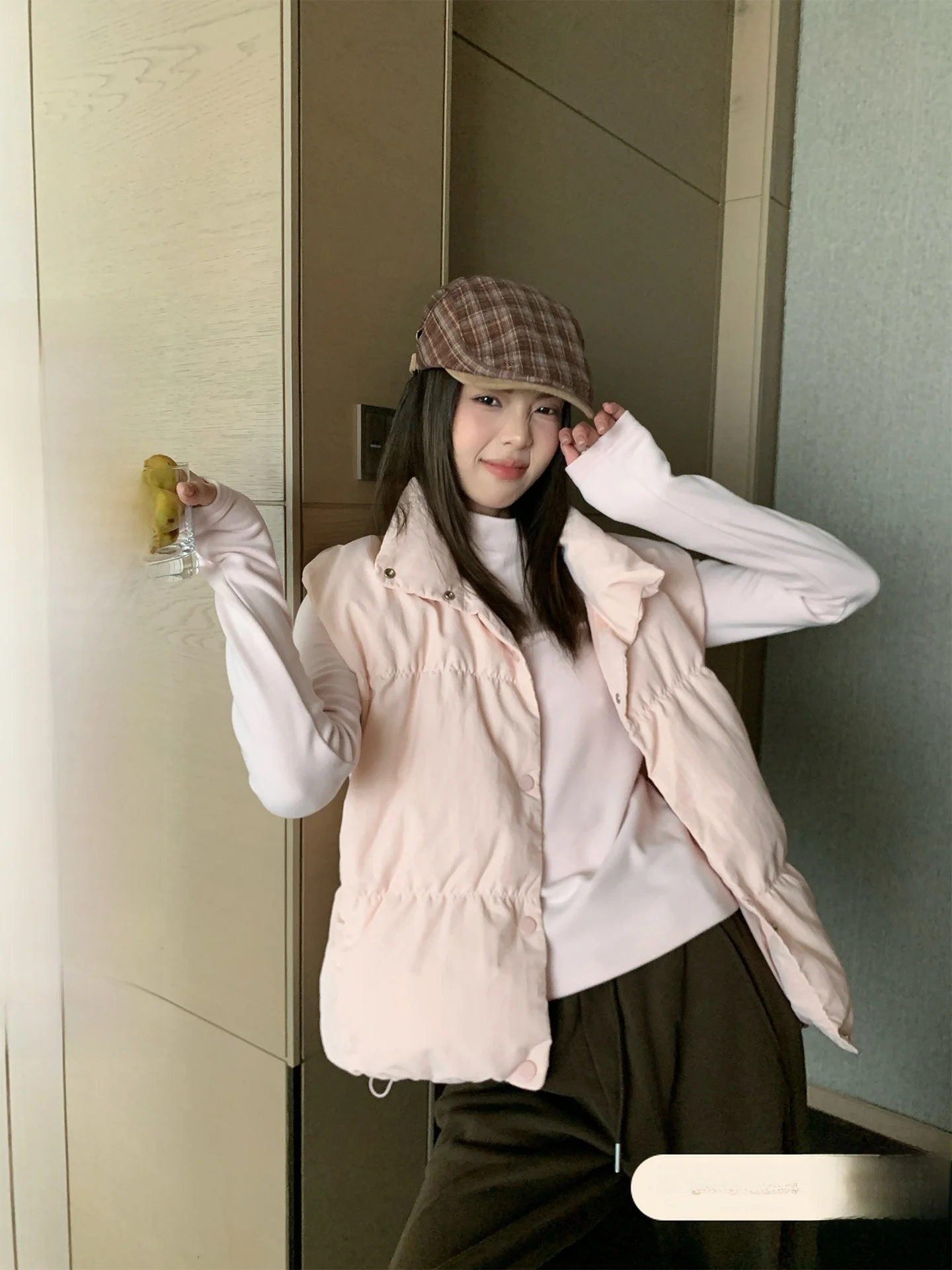 

Pink White Du down Vest Women's Winter Faion Versatile Outerwear Warm Trendy Jaet Sizing Fits True to Size