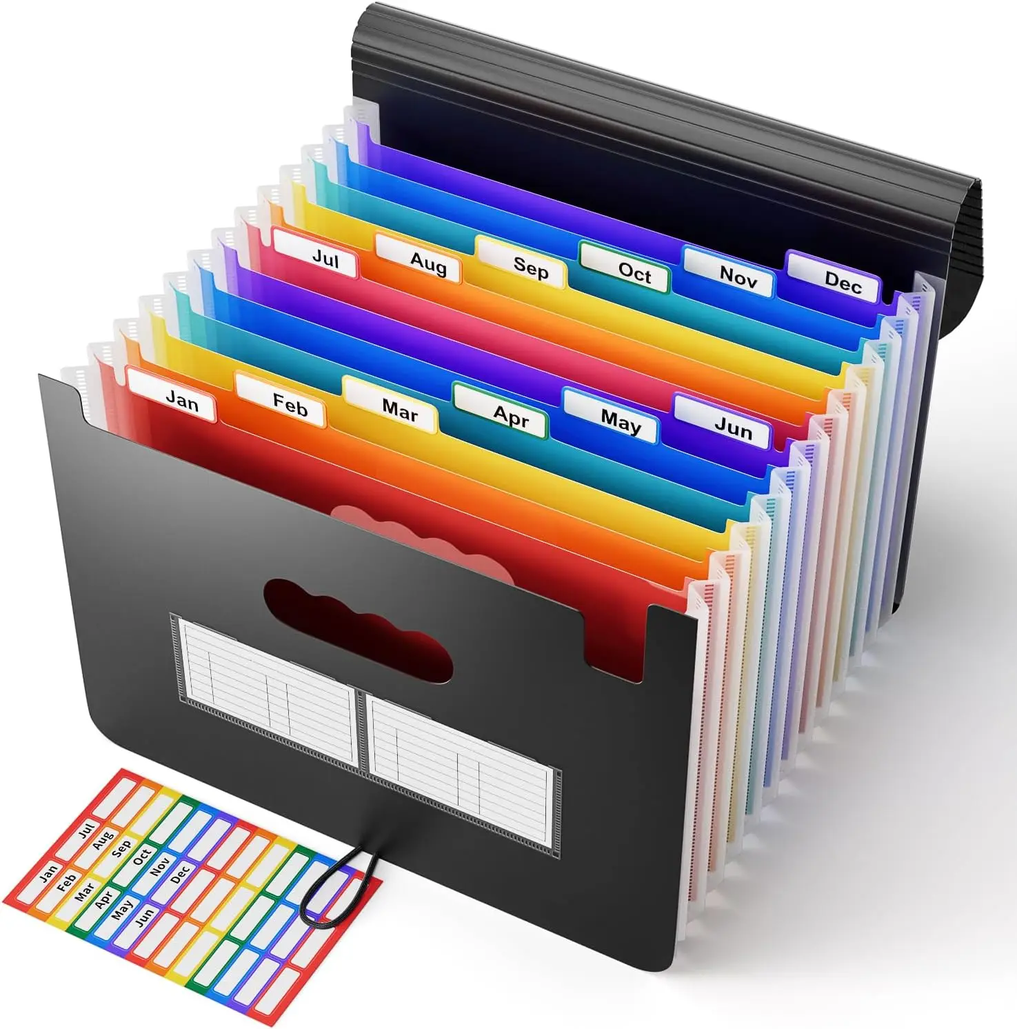 

12-Pocket Expandable File Organizer with A-Z Tabs, Portable Document Storage for Home & Office - Black