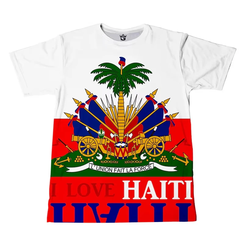 2026 new 3D Printed Haitian Flag Haitian Emblem Retro T-Shirt for Summer Fashion Streetwear Short Sleeve
