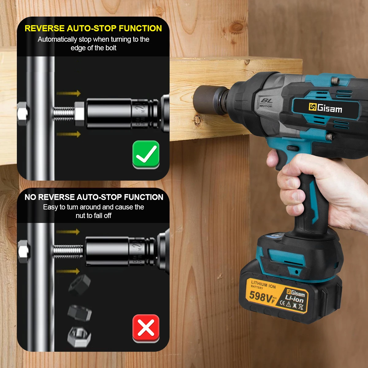 Imagem -06 - Gisam-chave Elétrica de Impacto Brushless Torque 3100n.m Chave Elétrica sem Fio Ferramentas Elétricas para Bateria Makita 18v