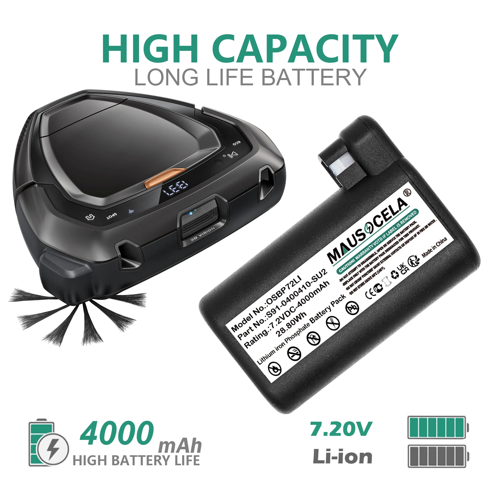 Vacuum Battery 4000mAh For AEG:OSBP72LI,S91-0400410-SU2,Electrolux:OSBP72LI25,Electrolux Osiris,900258195,RX7-1-TM,RX9-2-4STN