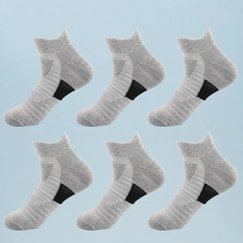 

6pcs Men Running Socks Breathable Sweat Absorbing Non Slip Short Ankle Outdoor Athletic Compression Socks Grey Free Size