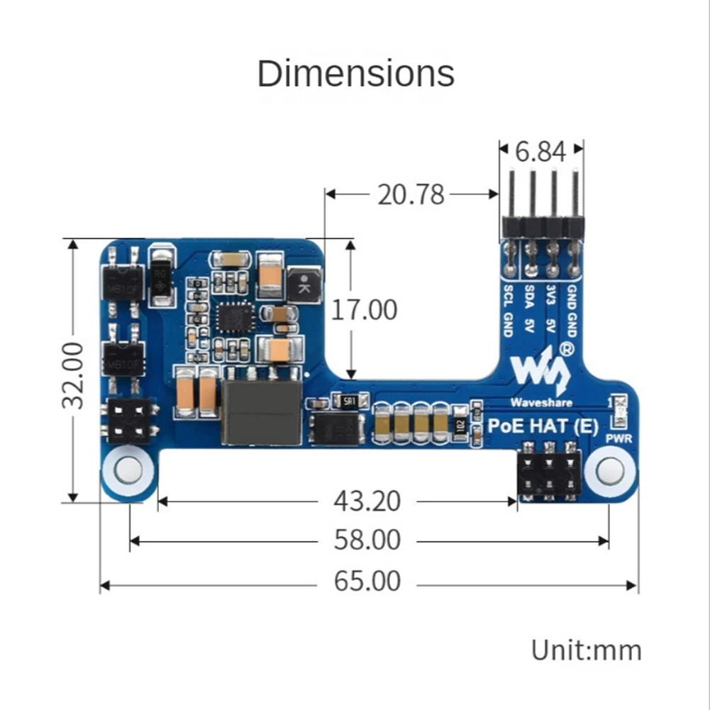 Waveshare PoE HAT(E) dla Raspberry Pi Ethernet karta rozszerzeń zasilania dla Raspberry Pi 3B +/4B dla IEEE 802.3Af 1 sztuk