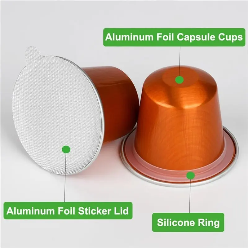 2026 New 200Pcs Fillable Empty Aluminum Foil Capsules Coffee Pods Set,Your Own Espresso Coffee Cups Pod & Seals Sticker Lids Kit
