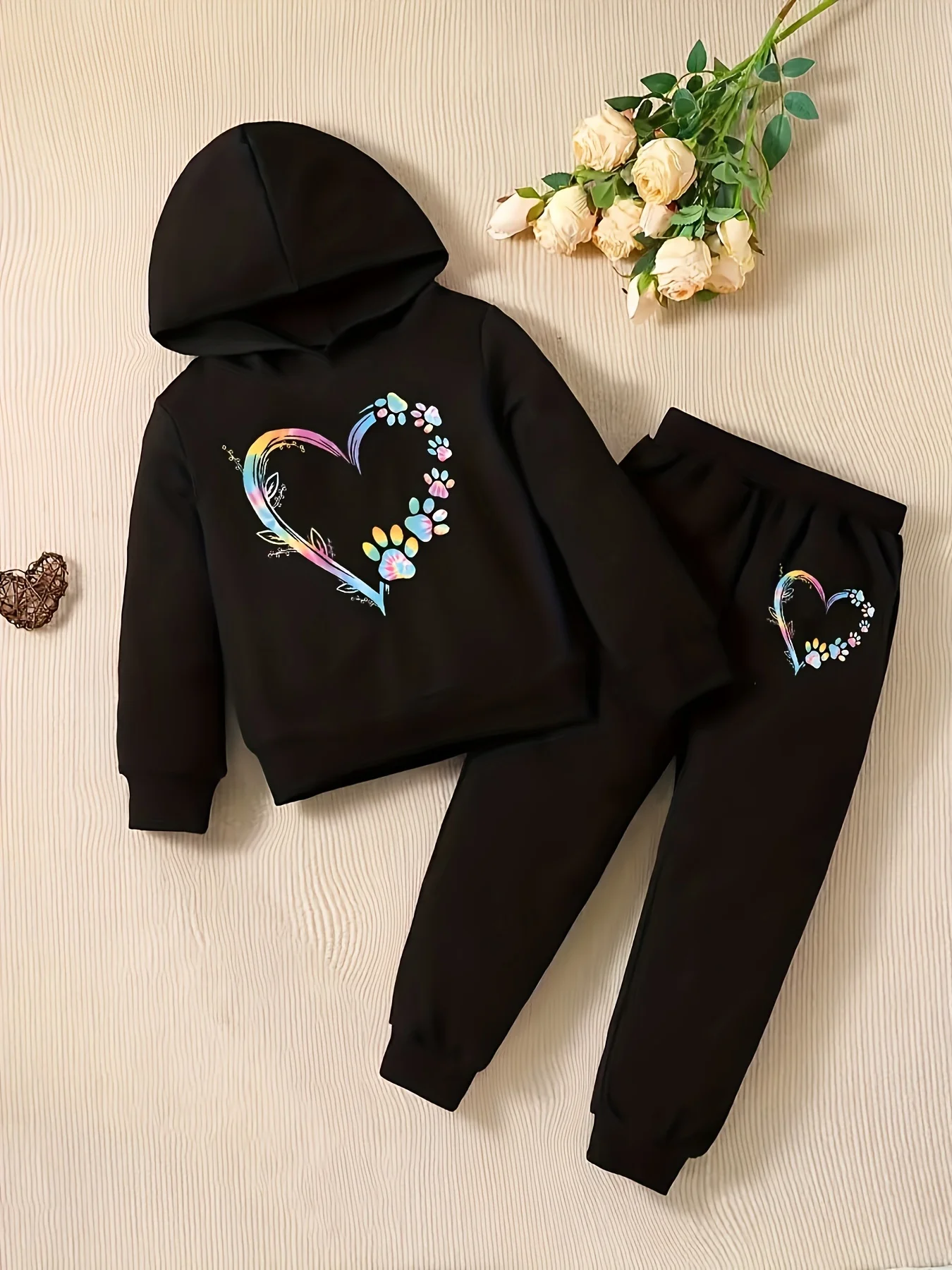 Baby girl love pattern hooded sweatshirt+sports pants two-piece casual sportswear