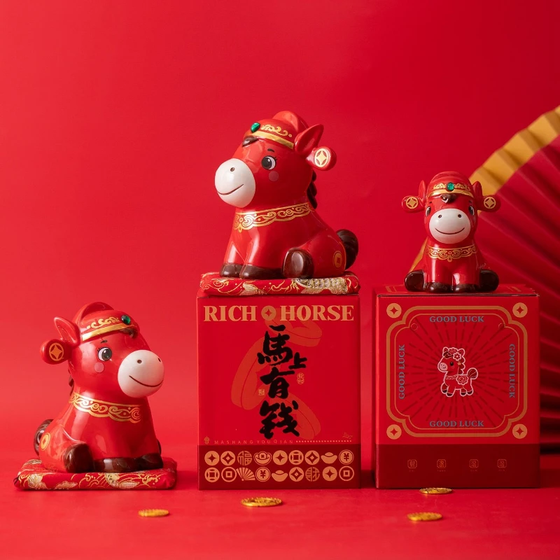 2026 New Style Year of the Horse Ceramic Piggy Bank Business Company Gift Chinese New Year National Trend Home Decor Ornament