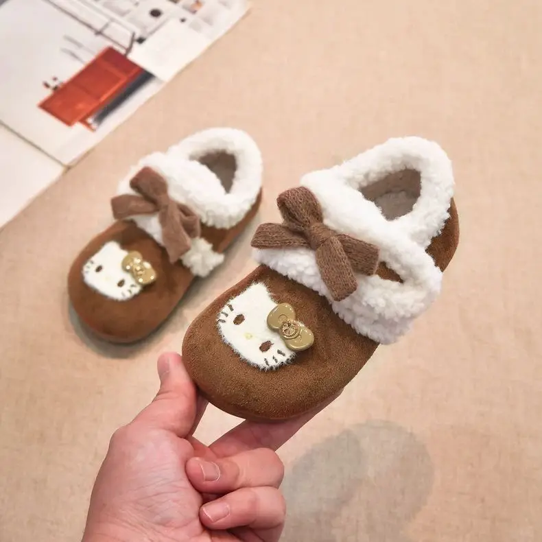

Hello Kitty 2025 Winter New Style with Plush Girls' Big Cotton Shoes Sanrio Kt Cat Cute Princess Girls' Children's Boken Shoe