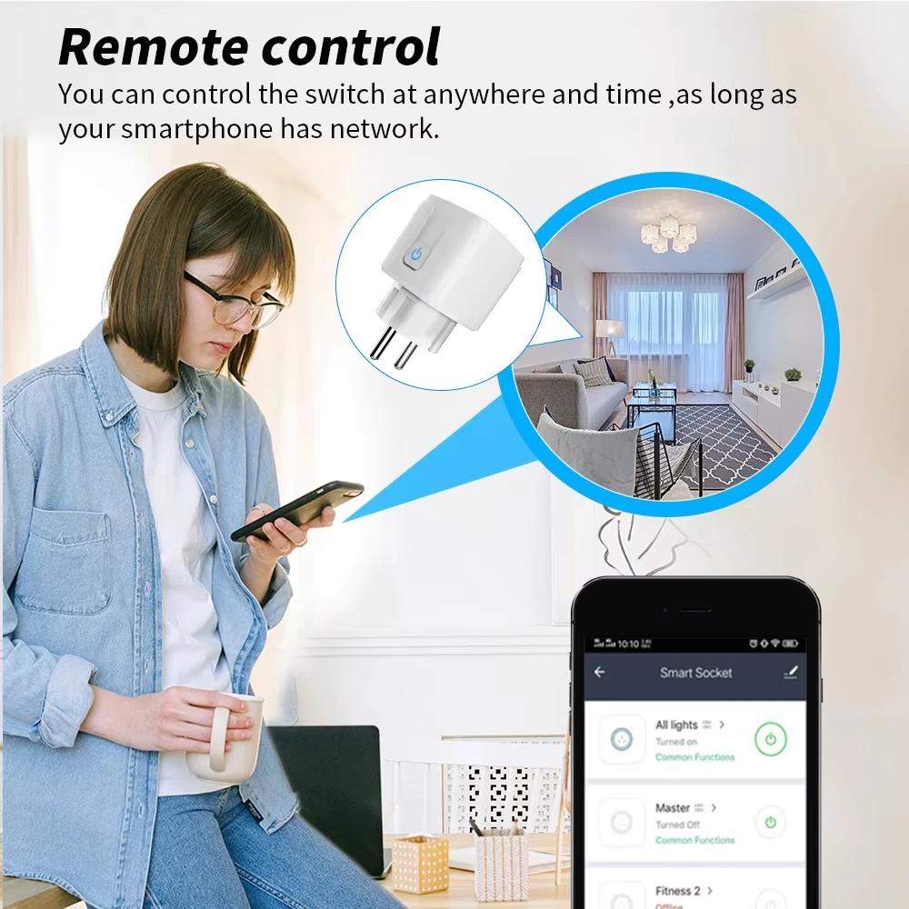 Tuya Smart Plug 16A WiFi FR Socket with Power Monitor Voice Control Timing Smart Life Control Works with Alexa Google