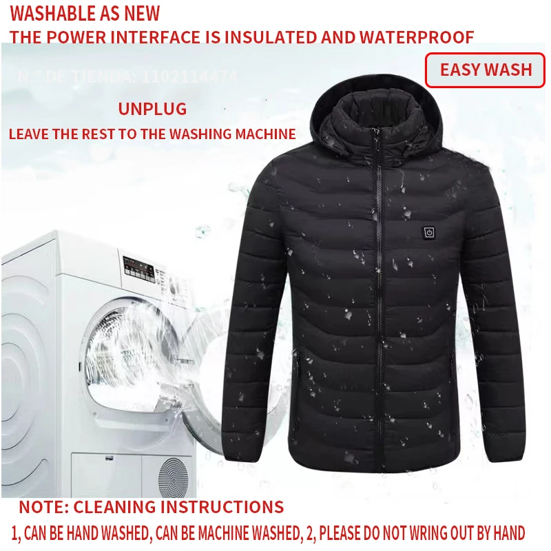 USB Rechargeable Heated Jacket Cotton Hooded Jacket Electric Heated Warm Jacket Outdoor Camping Hiking