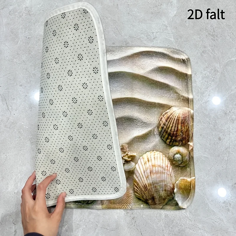 2D Printed Beach Seashell Starfish Ocean Wave Nautical Doormat Mat Runner Tropical Coastal Style Entryway Floor Decor Gift